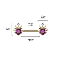 Heart Crown Nipple Barbell 14g