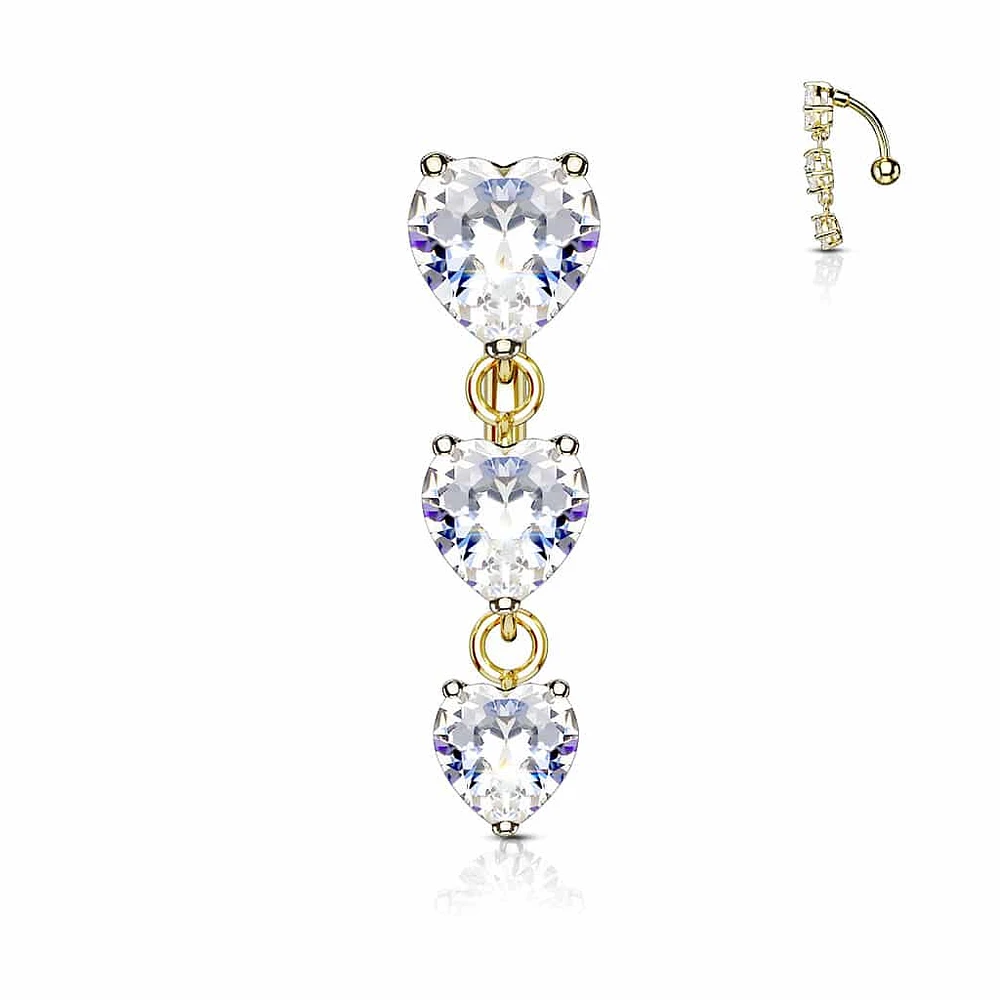 3 Tier Heart Inverted Navel Dangle 14g