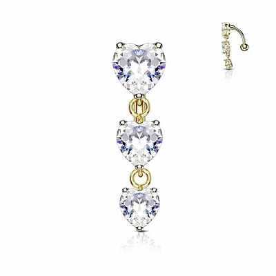 3 Tier Heart Inverted Navel Dangle 14g