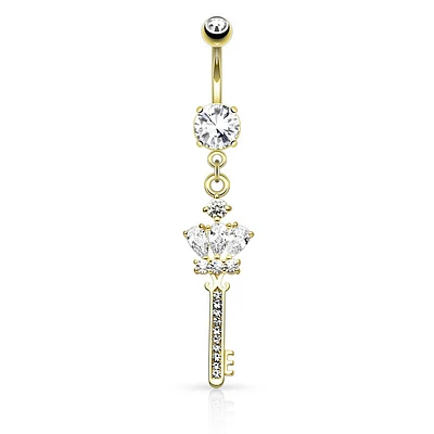Crystal Key Navel Dangle 14g