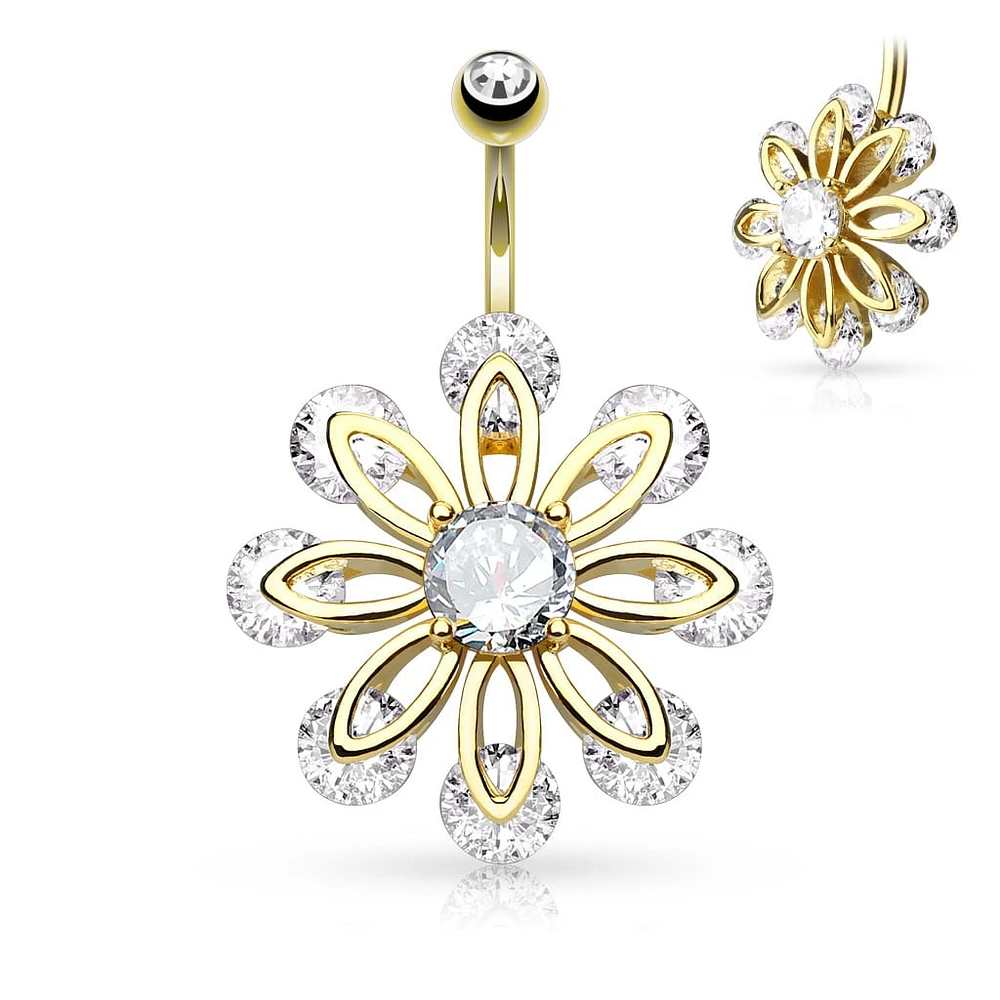 Crystal Tip Petal Navel Barbell 14g