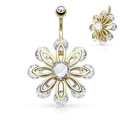 Crystal Tip Petal Navel Barbell 14g