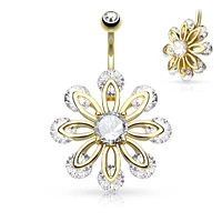 Crystal Tip Petal Navel Barbell 14g