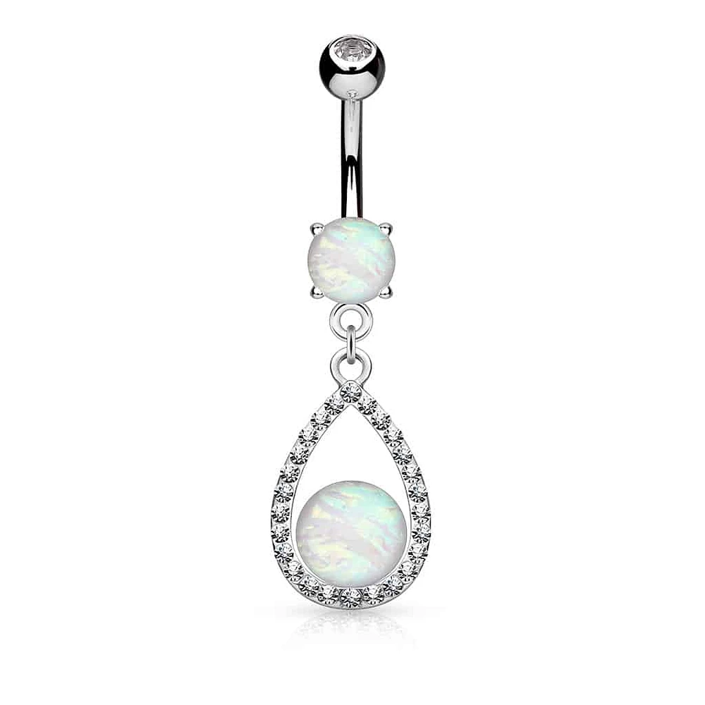 Paved Teardrop Outline + Opal Navel Dangle 14g