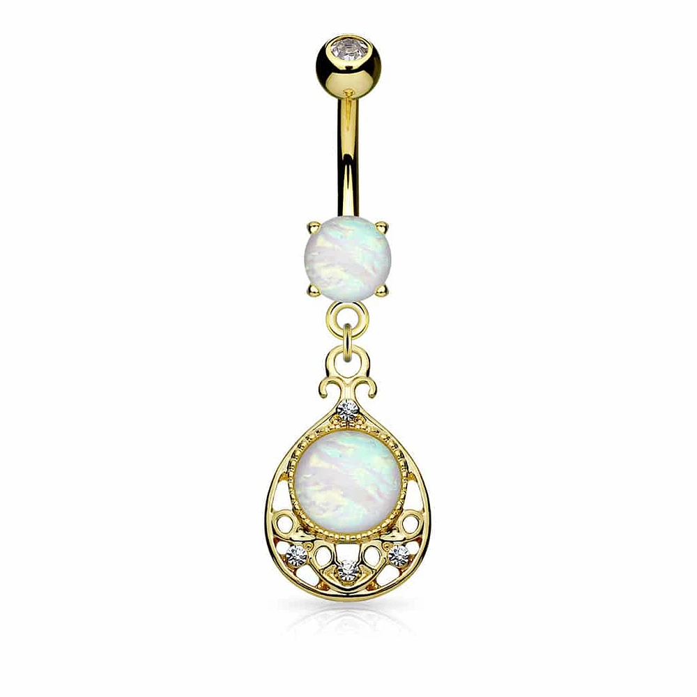 Filigree Teardrop + Opal Navel Dangle 14g