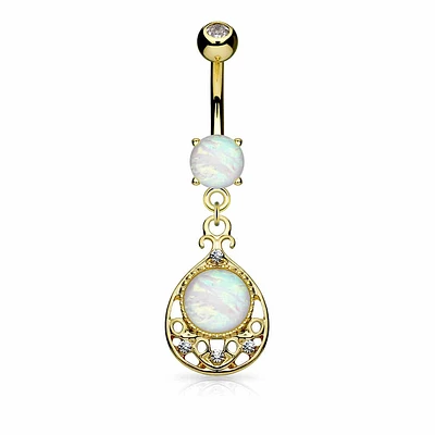 Filigree Teardrop + Opal Navel Dangle 14g