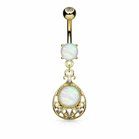 Filigree Teardrop + Opal Navel Dangle 14g