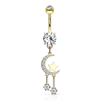 PREMIUM Celestial Moon and Stars Navel Dangle 14g