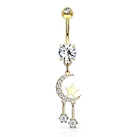 PREMIUM Celestial Moon and Stars Navel Dangle 14g