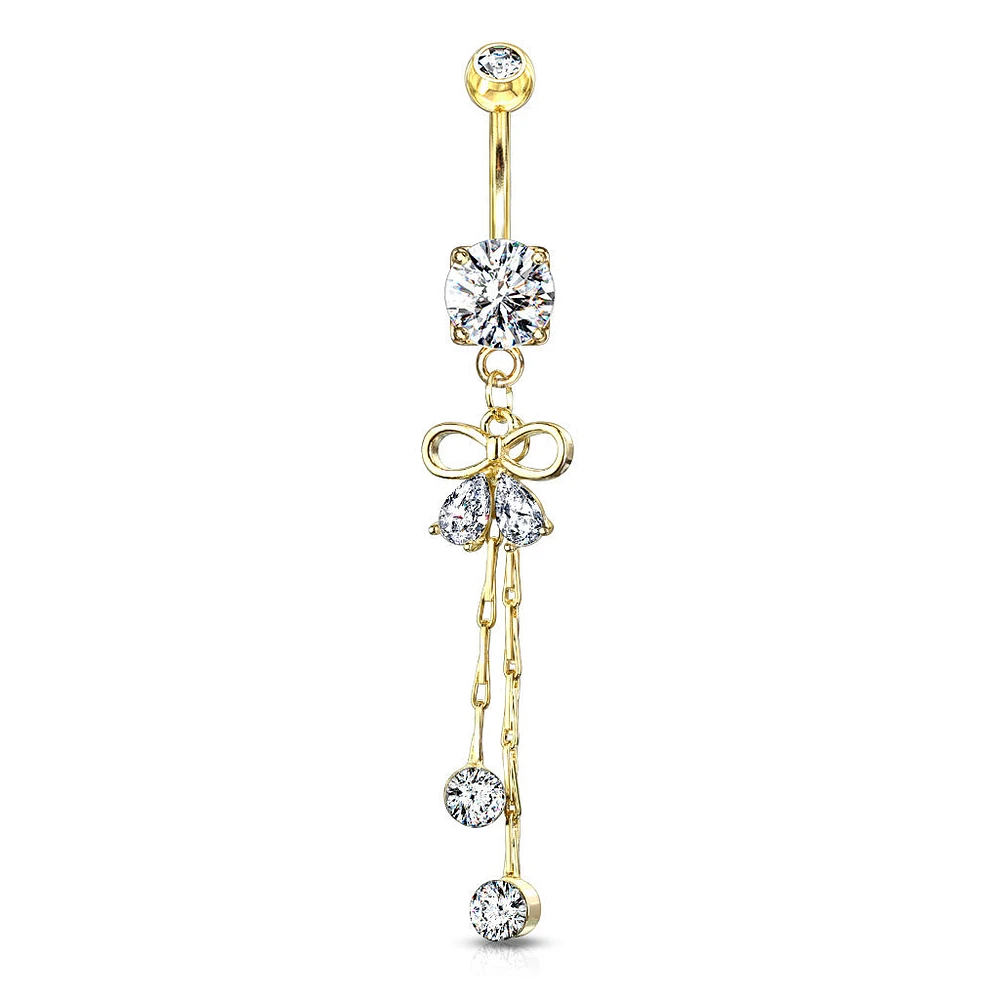 PREMIUM Claw-Set Crystal Bow Chain Navel Dangle 14g