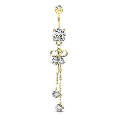 PREMIUM Claw-Set Crystal Bow Chain Navel Dangle 14g