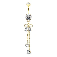 PREMIUM Claw-Set Crystal Bow Chain Navel Dangle 14g