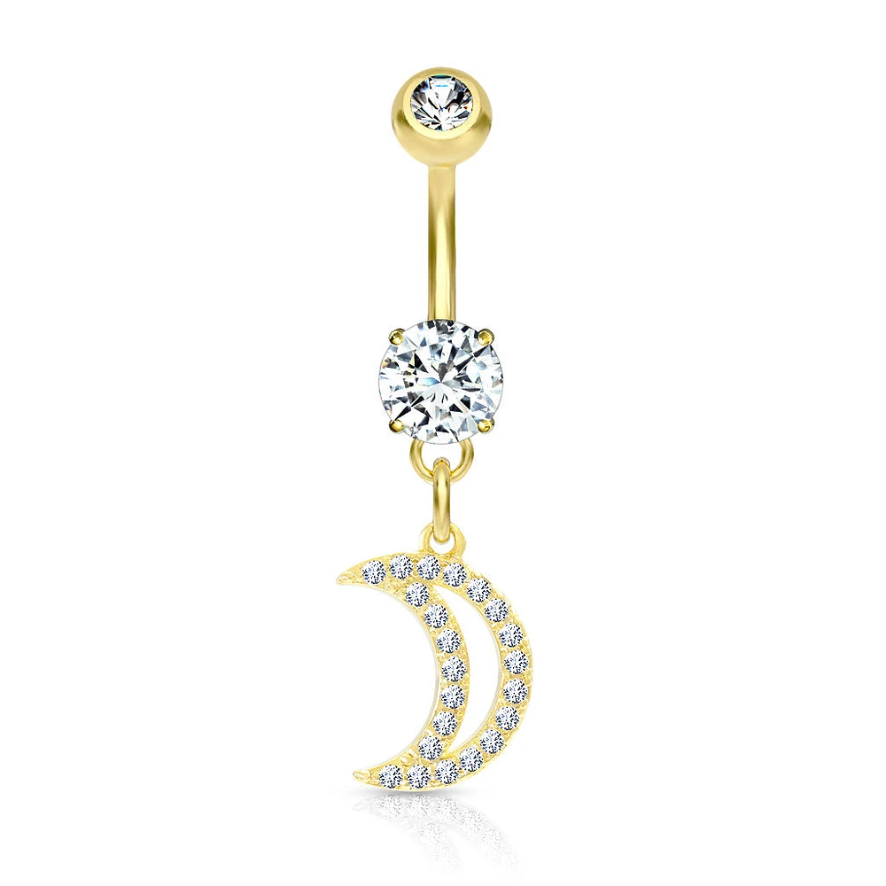 PREMIUM Crystal Crescent Moon Navel Dangle 14g