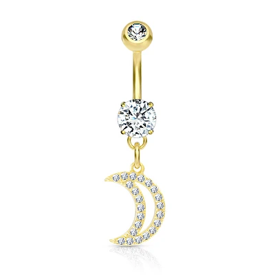 PREMIUM Crystal Crescent Moon Navel Dangle 14g