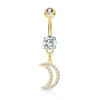 PREMIUM Crystal Crescent Moon Navel Dangle 14g