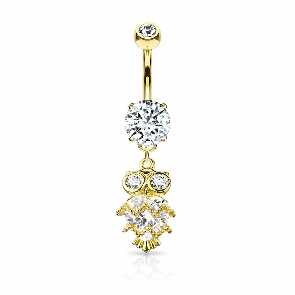 Heart Crystal Owl Navel Dangle 14g
