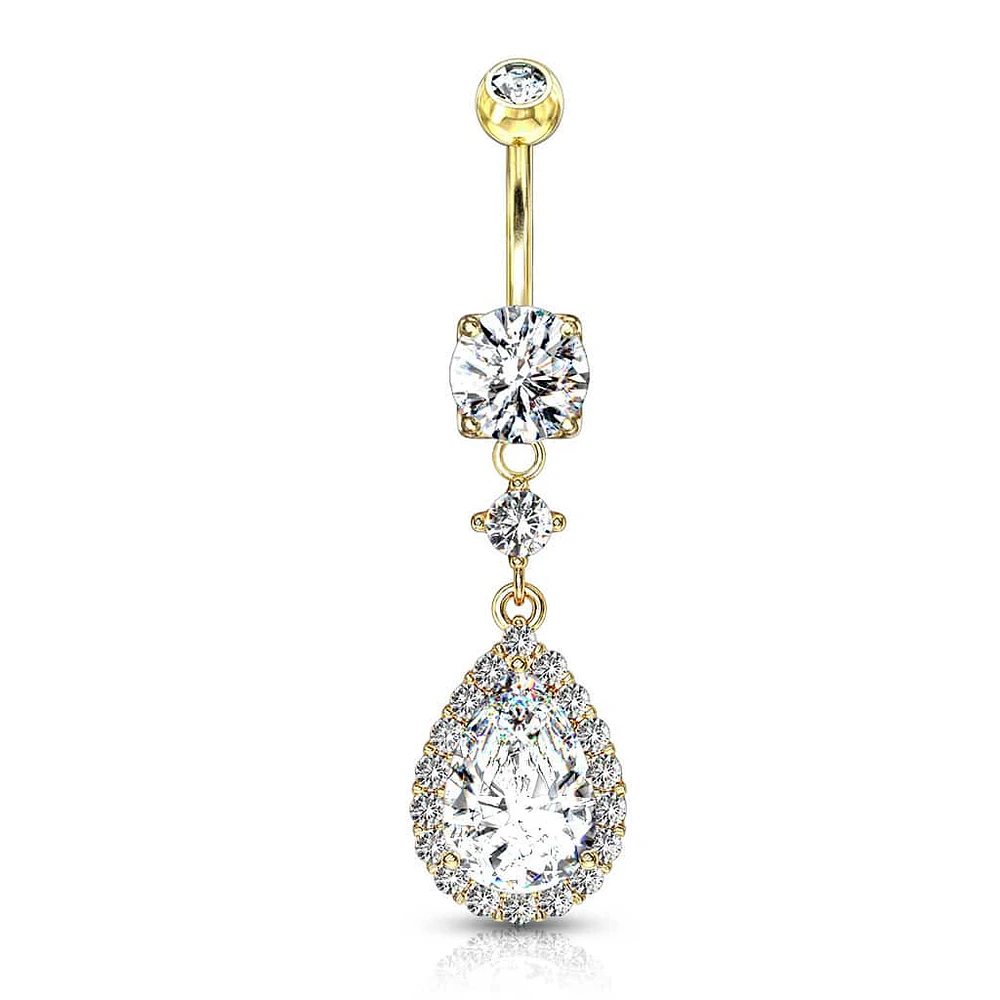 Pear-Cut Halo Navel Dangle 14g
