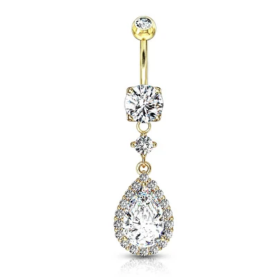 Pear-Cut Halo Navel Dangle 14g