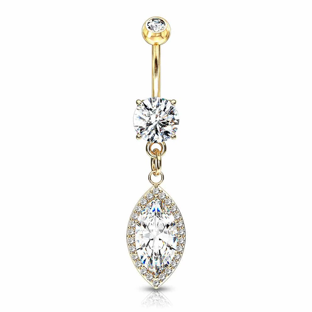 Almond-Cut Halo Navel Dangle 14g