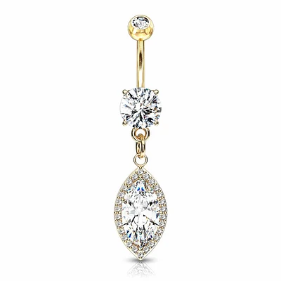 Almond-Cut Halo Navel Dangle 14g