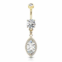 Almond-Cut Halo Navel Dangle 14g