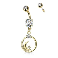 PREMIUM Round Moon and Stars Hoop Navel Dangle 14g