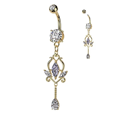PREMIUM Crystal Marquise Dangle Navel 14g