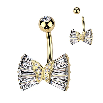 Butterfly Flare Crystal Navel Barbell 14g