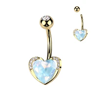 PREMIUM Bezel-Set Aqua Crystal Heart Navel Barbell 14g