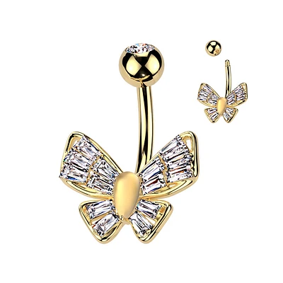 Square Wing Butterfly Crystal Navel Barbell 14g
