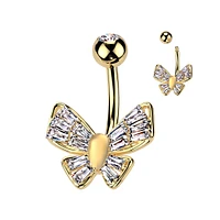 Square Wing Butterfly Crystal Navel Barbell 14g