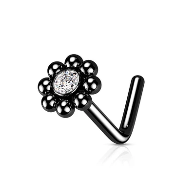 PREMIUM Bezel-set Crystal + Fine Dotwork Nose Pin 20g
