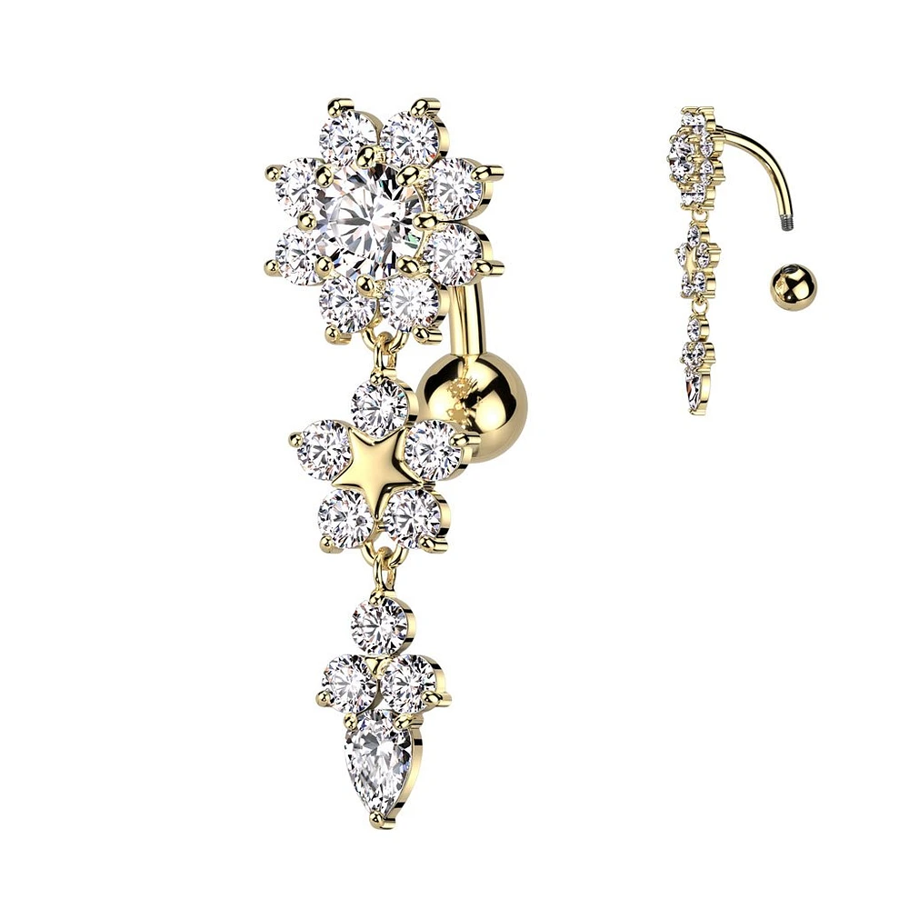 Tiered Flower Inverted Navel Dangle 14g