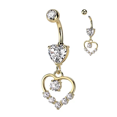 Crystal Heart Navel Dangle 14g