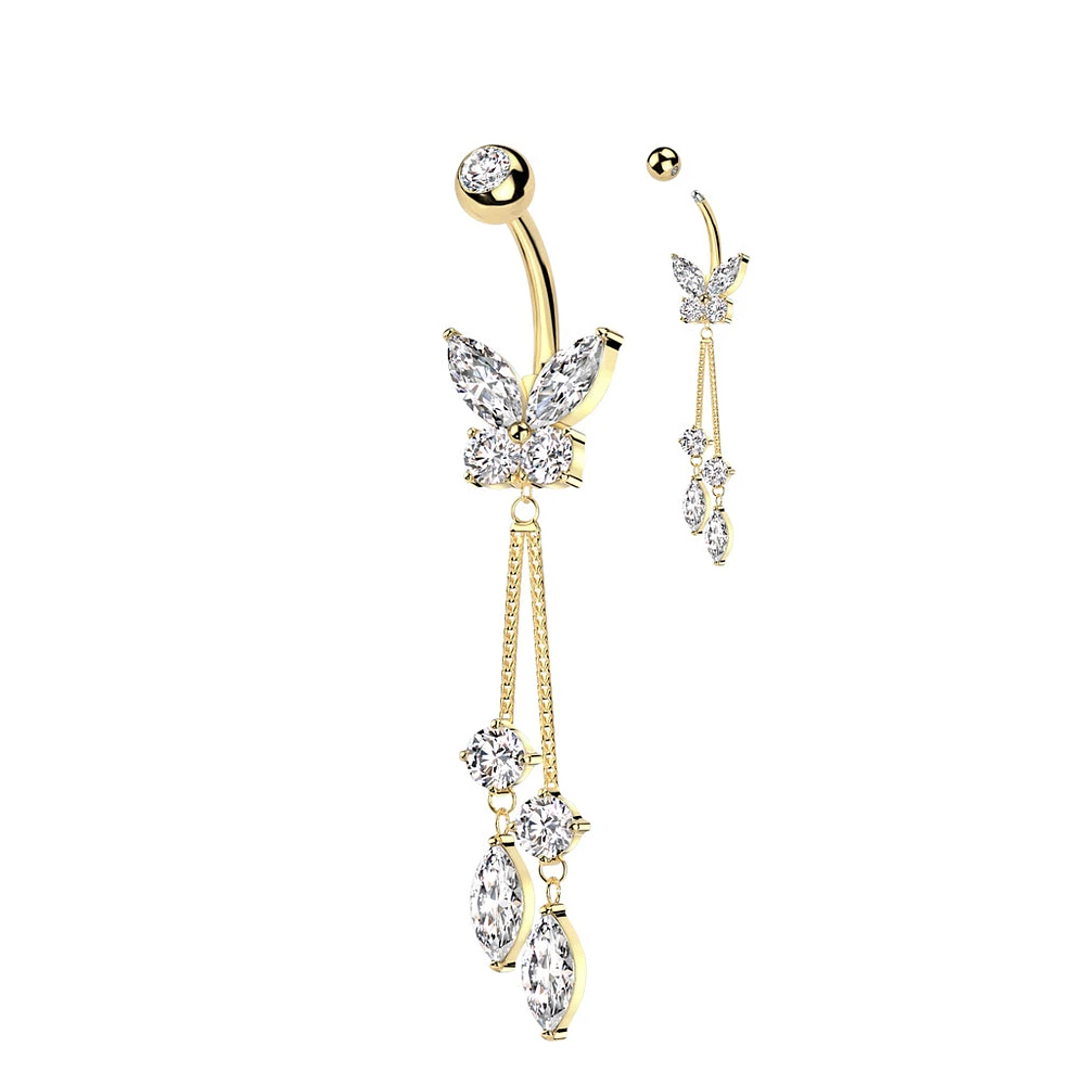 PREMIUM Crystal Butterfly Tear Drop Chain Navel Dangle 14g