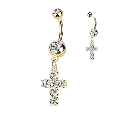 PREMIUM Crystal Chain Cross Navel Dangle 14g
