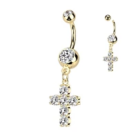 PREMIUM Crystal Chain Cross Navel Dangle 14g
