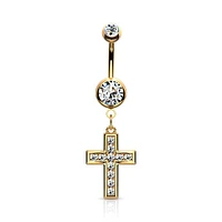 PREMIUM Channel-Set Crystal Cross Navel Dangle 14g