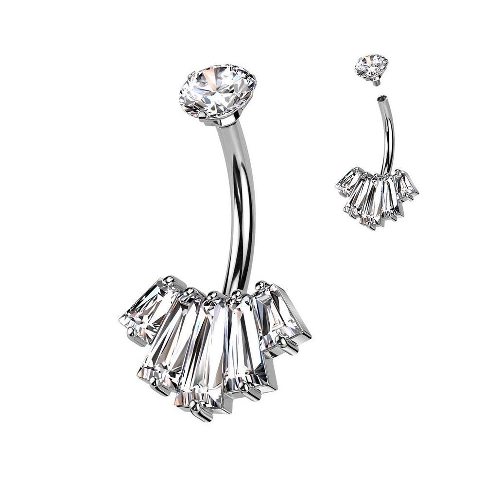 Baguette-Cut Fan Navel Barbell 14g