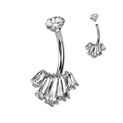 Baguette-Cut Fan Navel Barbell 14g