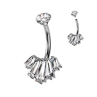 Baguette-Cut Fan Navel Barbell 14g