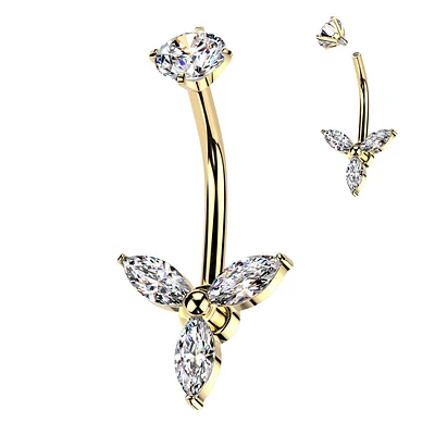 Triple Marquise Crystal Navel Barbell 14g