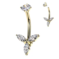 Triple Marquise Crystal Navel Barbell 14g
