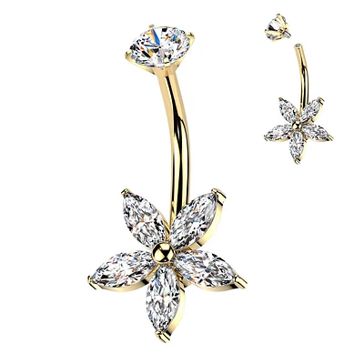 Claw-Set Five Petal Flower Navel Barbell 14g