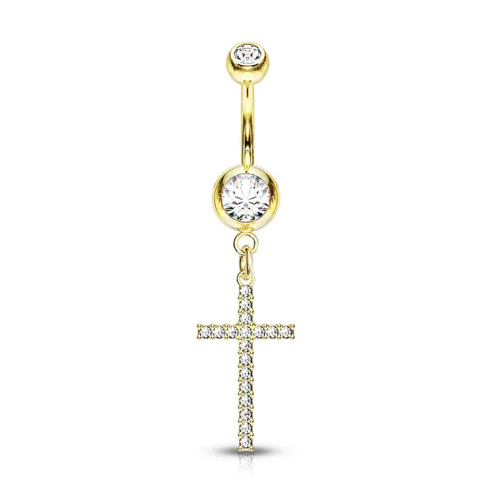 Crystal Cross Navel Dangle 14g
