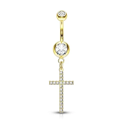 Crystal Cross Navel Dangle 14g