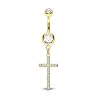 Crystal Cross Navel Dangle 14g