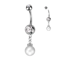 Bezel-Set Pearl Chain Navel Dangle 14g