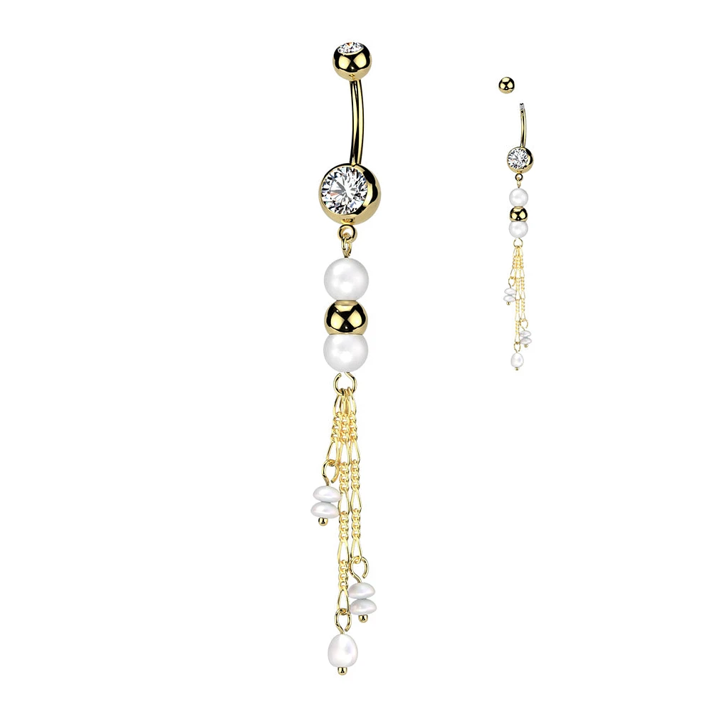 PREMIUM Tri-Bead Pearl Navel Dangle 14g