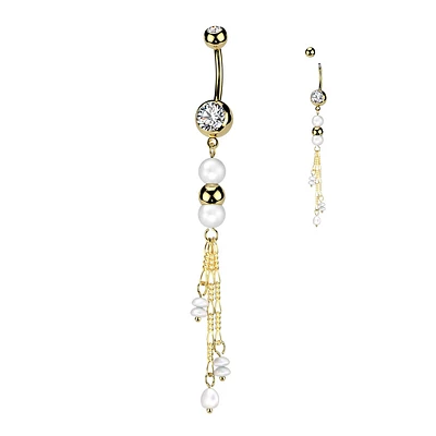 PREMIUM Tri-Bead Pearl Navel Dangle 14g